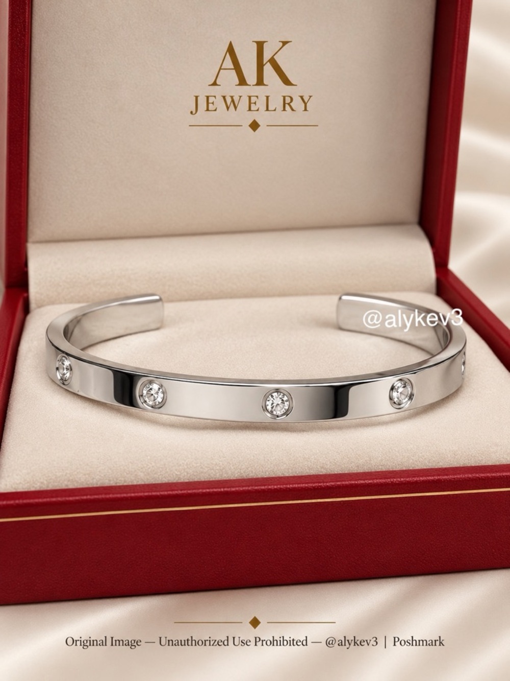 💎LUXURY White Gold Open Style Silver CZ Stones Bracelet, Bangle | AK Jewelry™